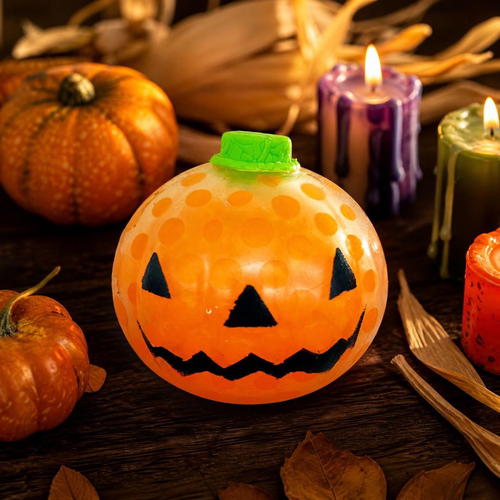 Halloween Pumpkin Shaped Stress Toy with Soft Beads for Sensory Play and Hand Exercise