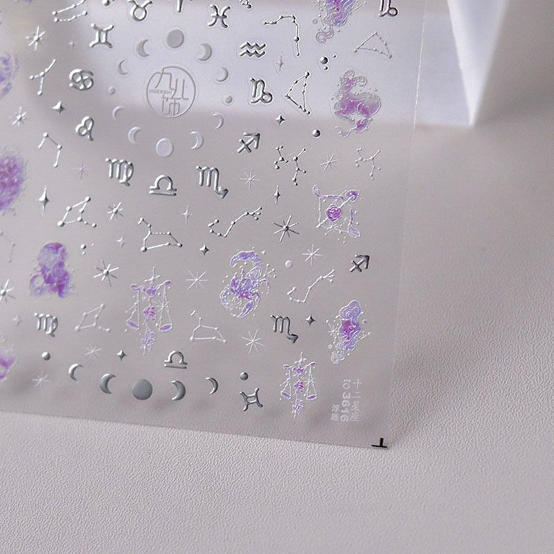 

Bronzing Tomoni Adhesive Dream Starry Sky Nail Sticker Purple Twelve Constellation 3616((Silver))