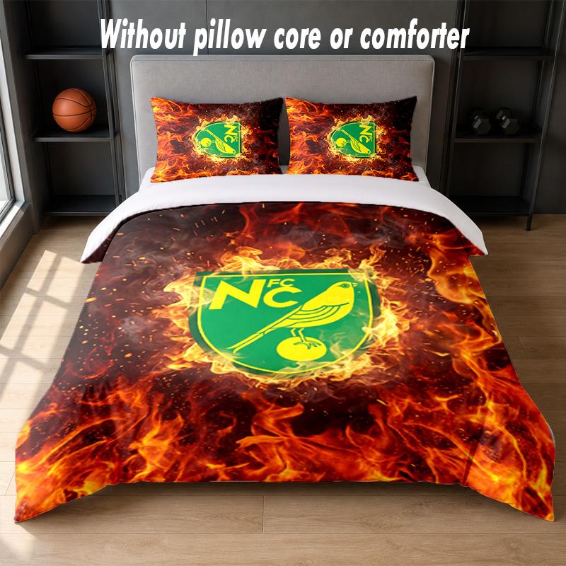 Norwich City Football Design Bed Bedding Set 1 Duvet Cover + 2 Pillowcases Soft Breathable Household Bed Linens