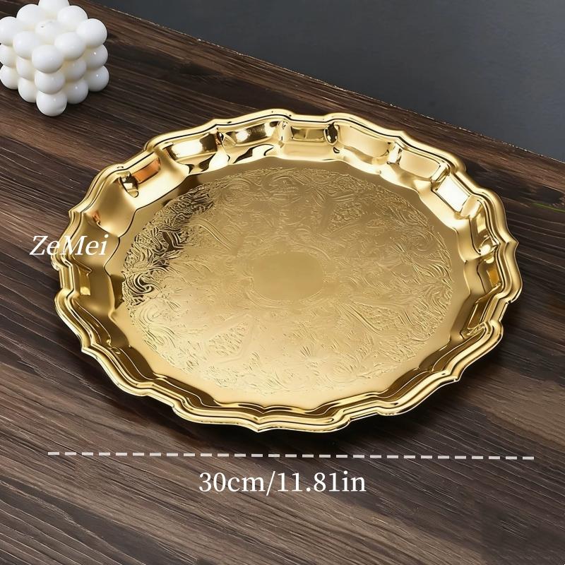 European-Style Cake Plate,Exquisitely Carved Flower Texture Creative Display Metal Coffee Cup Tray,Home Dessert Plate Decoration