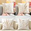 Boho Neutral Pressed Wildflower Cushion Cover Natural Linen Fabric Double-Sided Printing Breathable Perfect For Home Decor