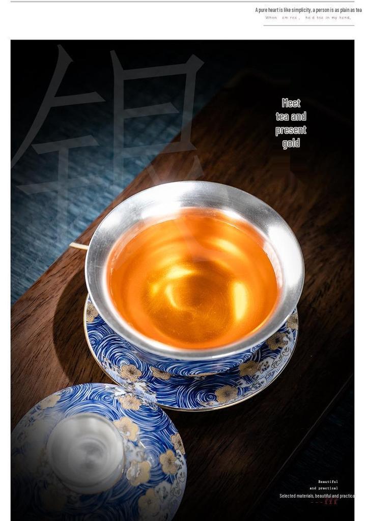 Silver-Plated Ceramic Kung Fu Tea Set: Complete Home Gift Box with Tea Cups and Pot