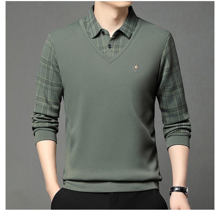 Men's Autumn/Winter Faux Two-Piece Fleece Polo Base Layer Shirt