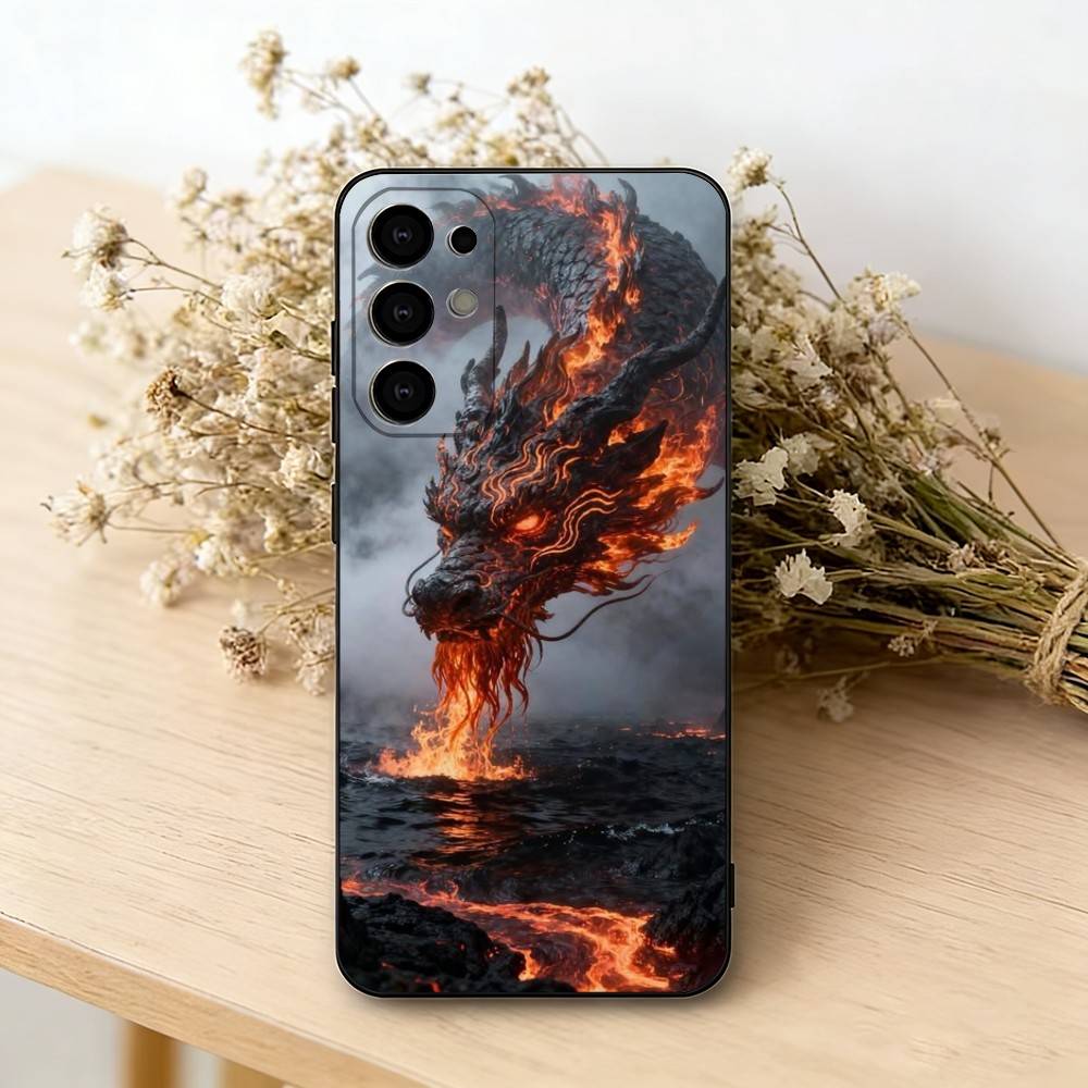 PC-Dragon Phone Case Black Silicone Soft For Samsung S25,S24,S21,S22,S23,S30,Ultra,S20,Plus,Fe,Lite