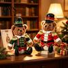 Winter Holiday Fireplace Decoration Christmas Soldier Bear Nutcracker Plush Figurine, Red Green Uniform Sitting Decor Doll for Home, Soft Stuffed