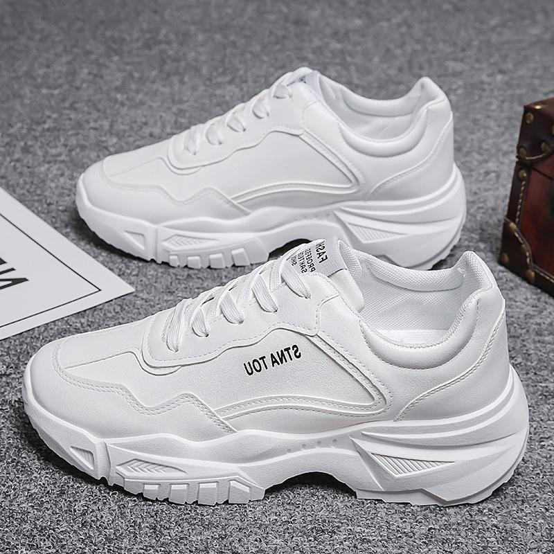 Fashion 2025 Mans Spring Autumn Breathable White Sneakers Fashionable Versatile Lace-up Athleisure Shoes Comfortable for Walking/Gym
