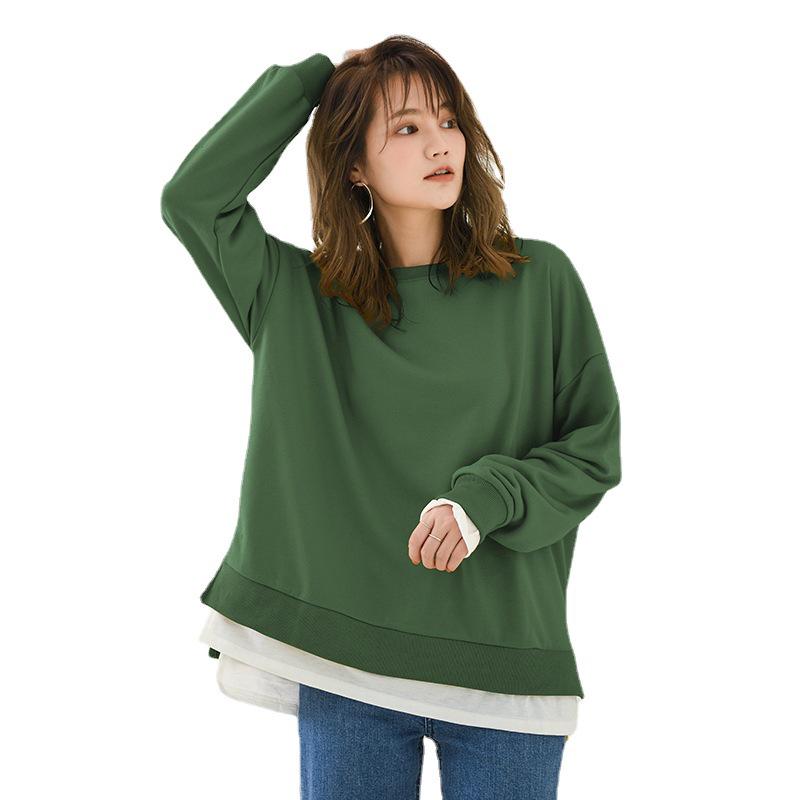 Dámské 2021 Jaro/Podzim Froté Dvoudílný Styl Středně Dlouhé Volné Ležérní Trendy Mikiny Pulovry, K dispozici Plus Size.