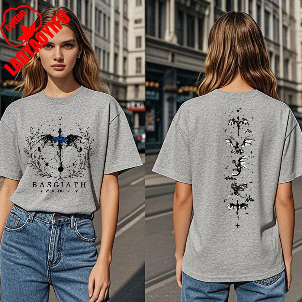 Fourth Wing DoubleSided TShirt Basgiath War College TShirt Women Tshirts High Quality Cotton Short Sleeve Graphic Vintage Tee