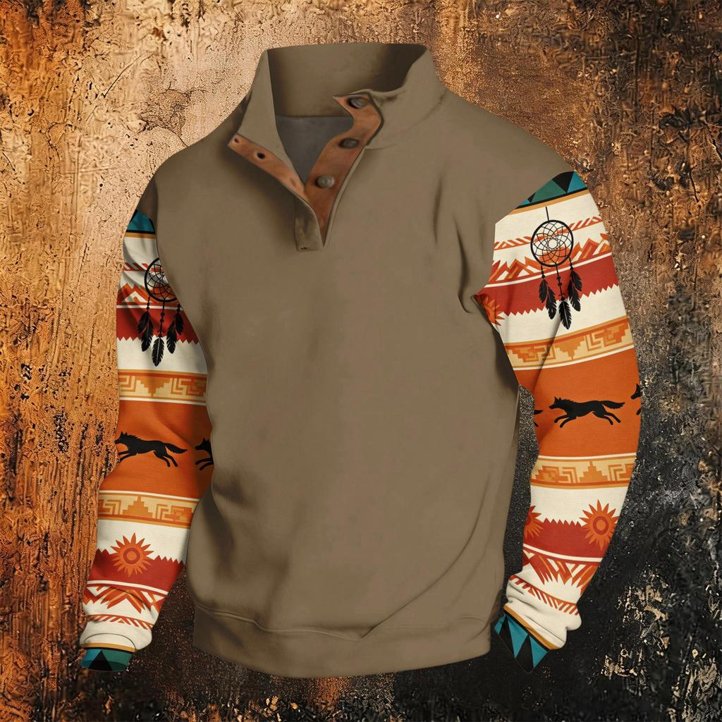Men's Print Western Hoodie Long Sleeve Pullover Sweatshirt Casual