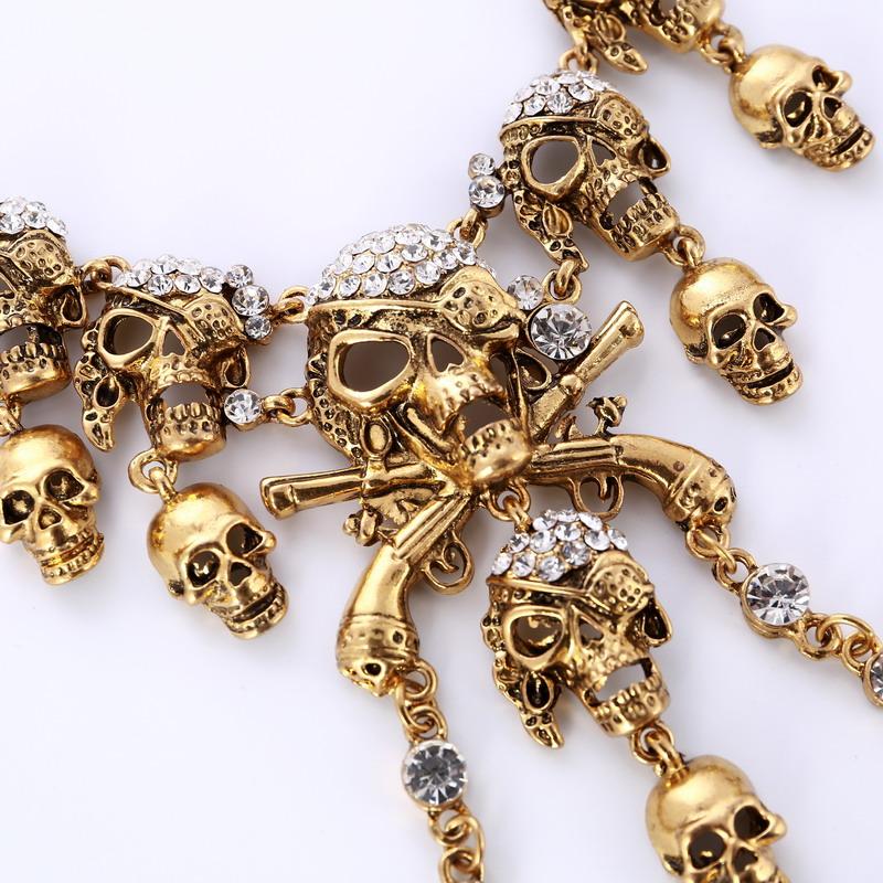 Classic Vintage Pirate Skeleton Skull Choker Necklace Pendant For Women Men Retro Rhinestone Biker Gothic Punk Party Jewelry