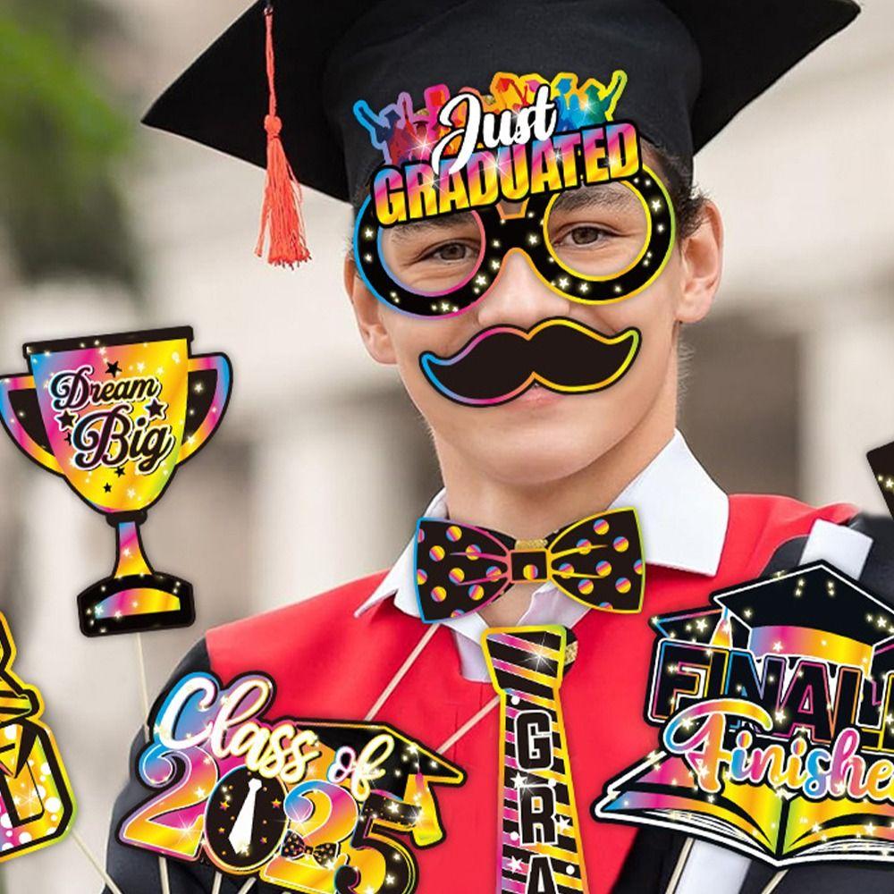 30pcs Congratulation 2025 Graduation Photo Props Dress Up Costume Mask  Graduation Season