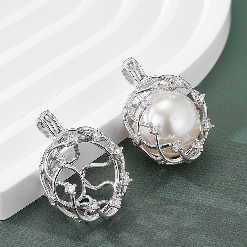 S925 Sterling Silver Round Bead Pendant Necklace with Openable Cage Design for Women