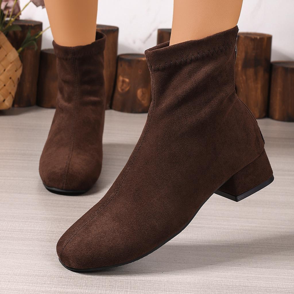 Retro Skinny Suede Martin Boots Autumn Large Size Coarse Heel Medium Heel Short Boots Women
