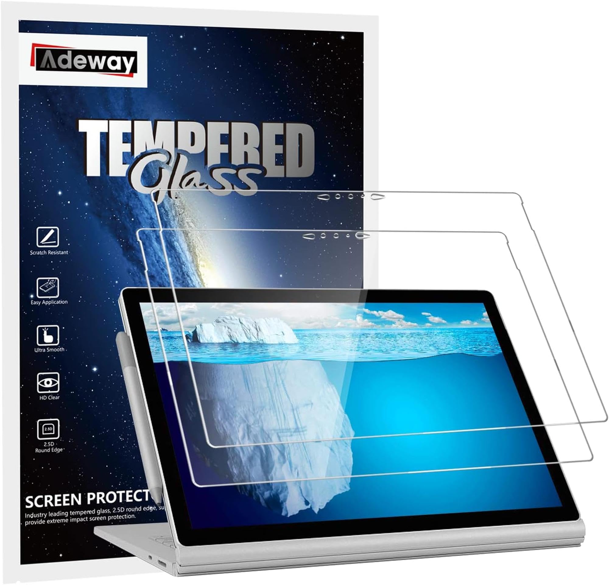 

Adeway Microsoft Surface Book Glass Защитная пленка 15 дюймов Precision Type 9H закаленная легкая в 2020 [2 шт.] 3/2 [против отпечатков пальцев, без пузырьков,