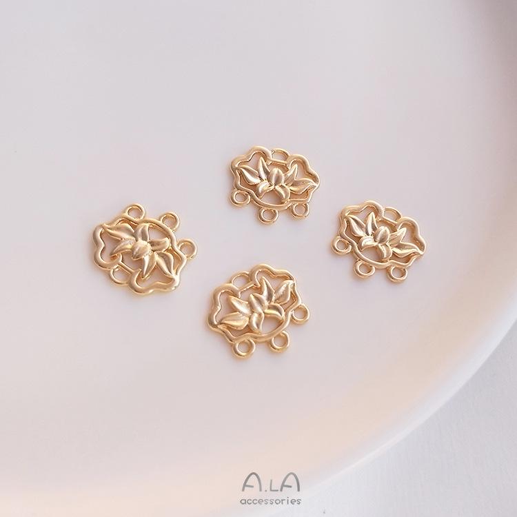 14K Gold Filled Color Preserving Double Bail Connector with Auspicious Ruyi Cloud & Plum Blossom for DIY Bracelets, Earrings, Hairpins, and Pendants.
