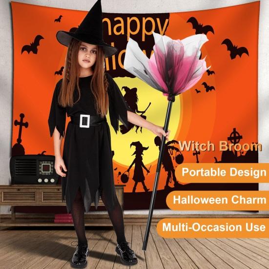 Halloween Witch Broom Wizard Cosplay Accessory Halloween Party Prop Realistic Plastic Broom Decoration for Stage Performance