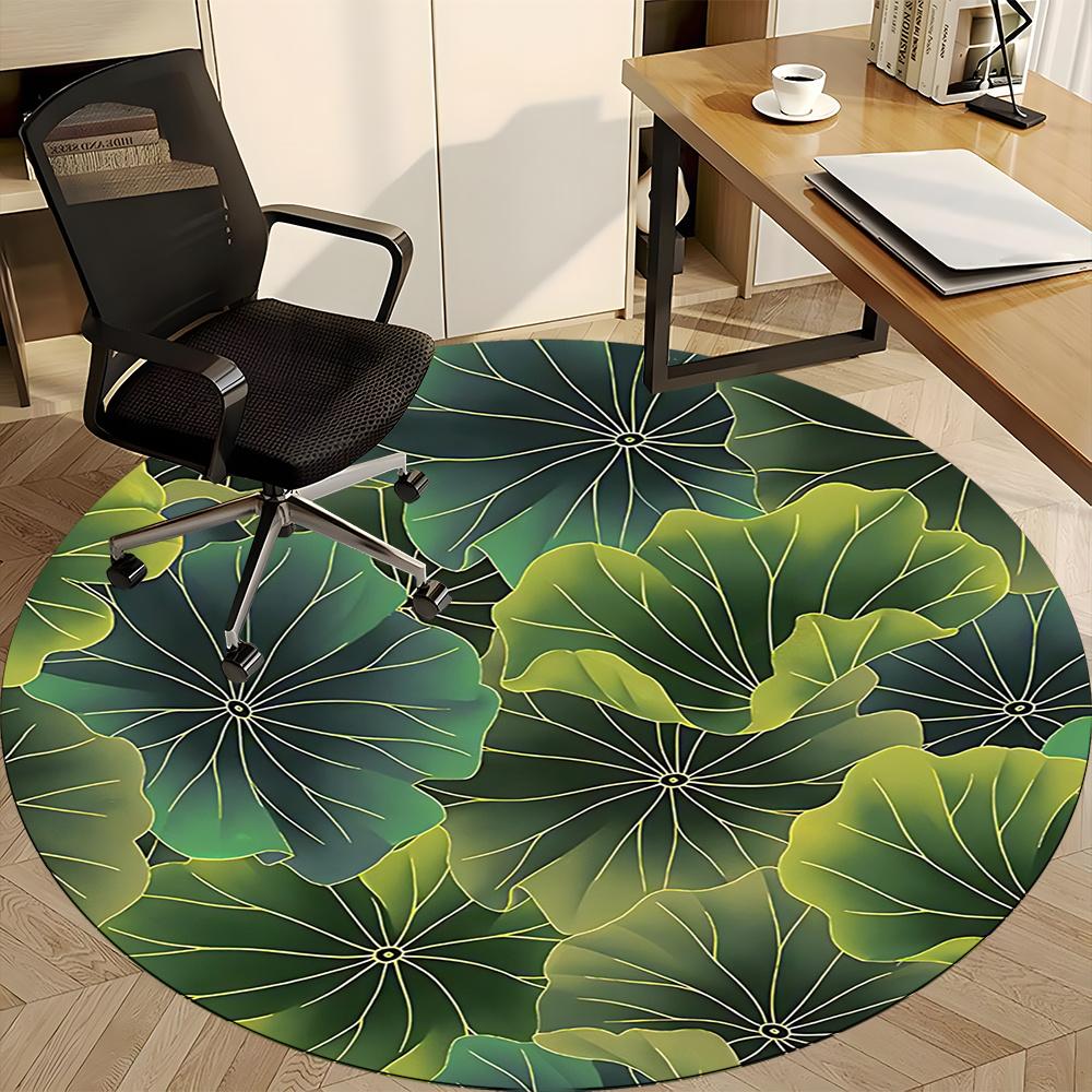 1pc Lotus Leaves Pattern Office Round Area Rug, Indoor Mat Suitable ForOffice, Under Office Chairs Bedroom Living Room Home Decor, Room Decot080