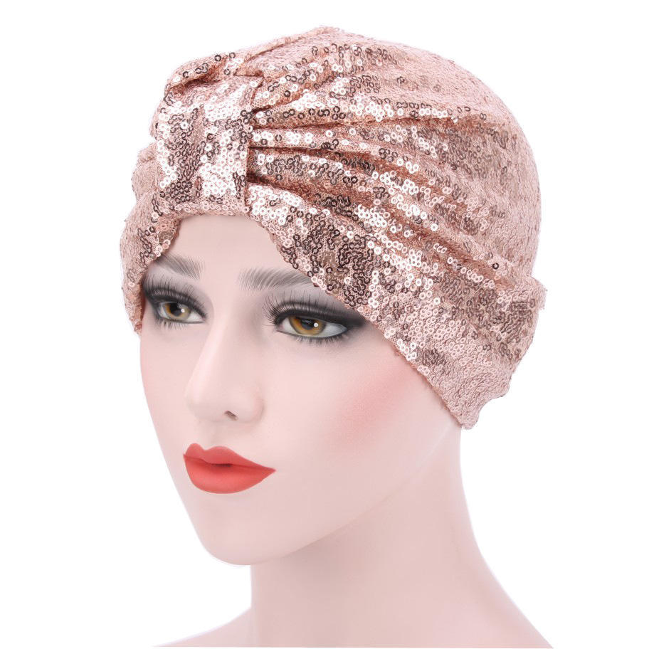2021 New Women Glitter Sequins Turban Cap Muslim Fashion Headwear African Headwraps Ladies Headscarf Bonnet Islamic Hijab Caps
