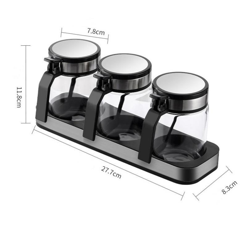 Kitchen Seasoning Box Clear Glass Seasoning Container with Stainless Steel Lid Condiment Pots for Kitchen Counter Food Storage
