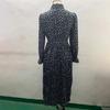 Women's Casual Dress with Flower Print Ankle-Length High Waist V-neck Long Sleeve for Autumn Winter