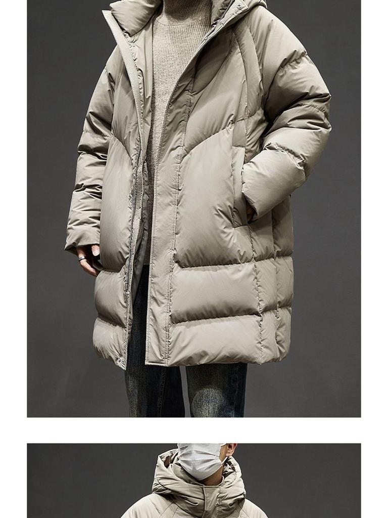 Herren Winter Mittellange Kapuzen Daunenjacke - High-End, Dick, Warm, 90% Weiße Entendaunen