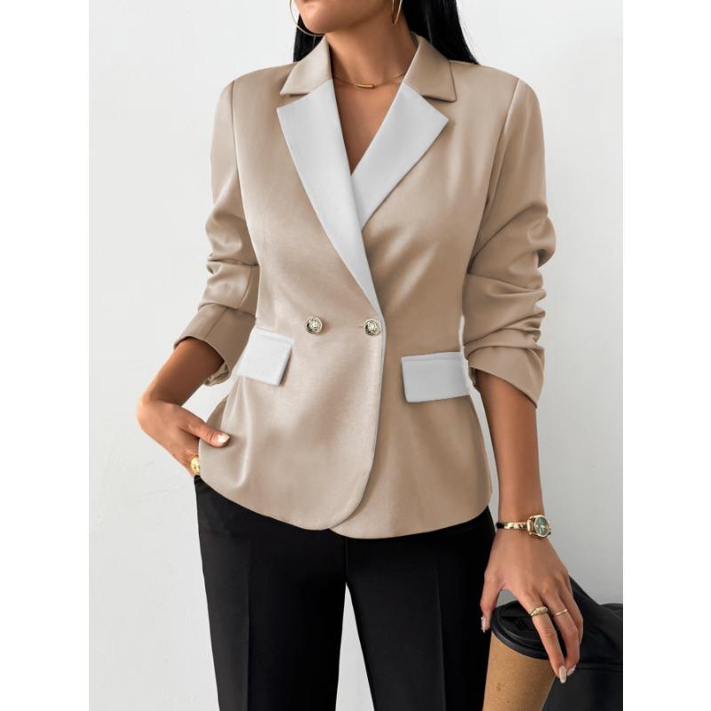 Women S Color Block Lapel Long Sleeve Blazer Coat