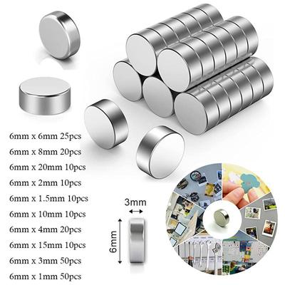 10 Stück runde Neodym-Magnete mit 6 mm Durchmesser, 1/1,5/2/3/4/5/6/8/10/15/20 mm dick, seltene Erden, starker Bastel-Permanentmagnet N35