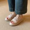 Sheepskin Version~ Thick-soled Straw-woven Soft-soled One-word Sandals Women's Retro Woven Round-head Leather Comfortable Commuter Fisherman Shoes