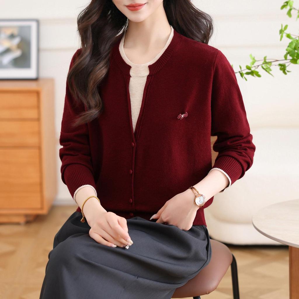 Elegantes Damen-Strick-Zweiteiler für Frühling und Herbst - Stilvolle lockere Oberbekleidung für mittlere und ältere Jahre