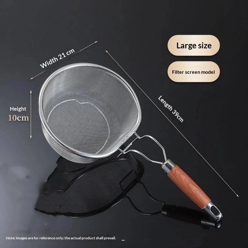 Stainless Steel Fine Mesh Colander With Heat Resistant Wooden Handle For Rinsing Vegetables Straining Pasta Kitchen Use