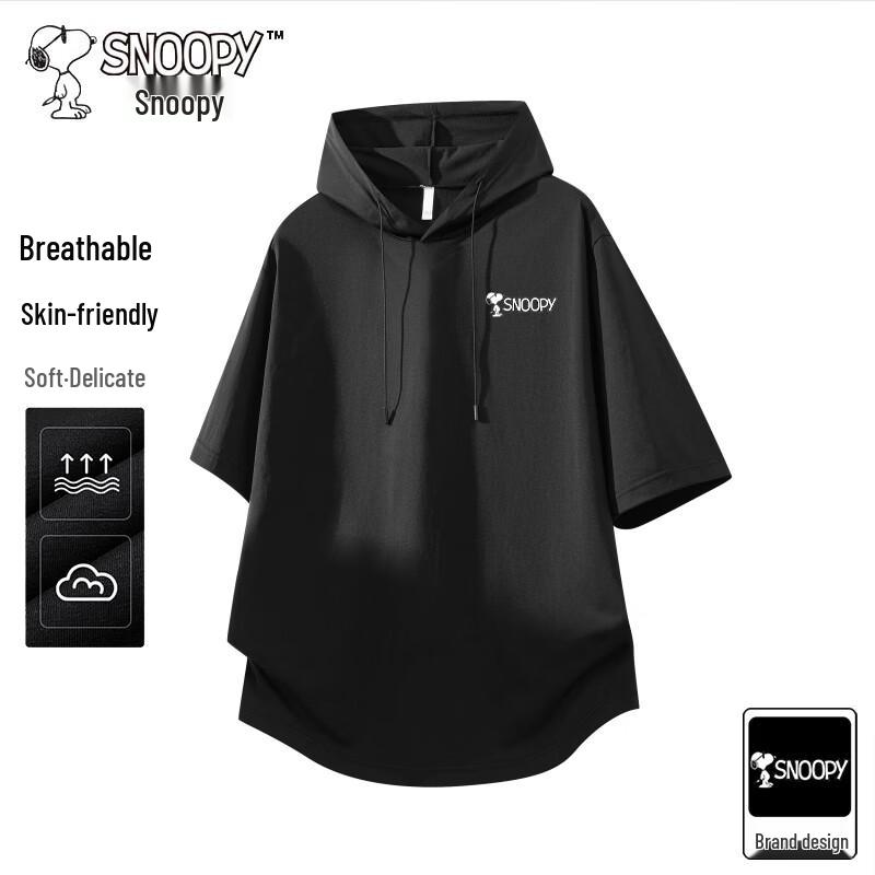 SNOOPY Men s Summer Loose Hooded Short Sleeve T-Shirt 2XL