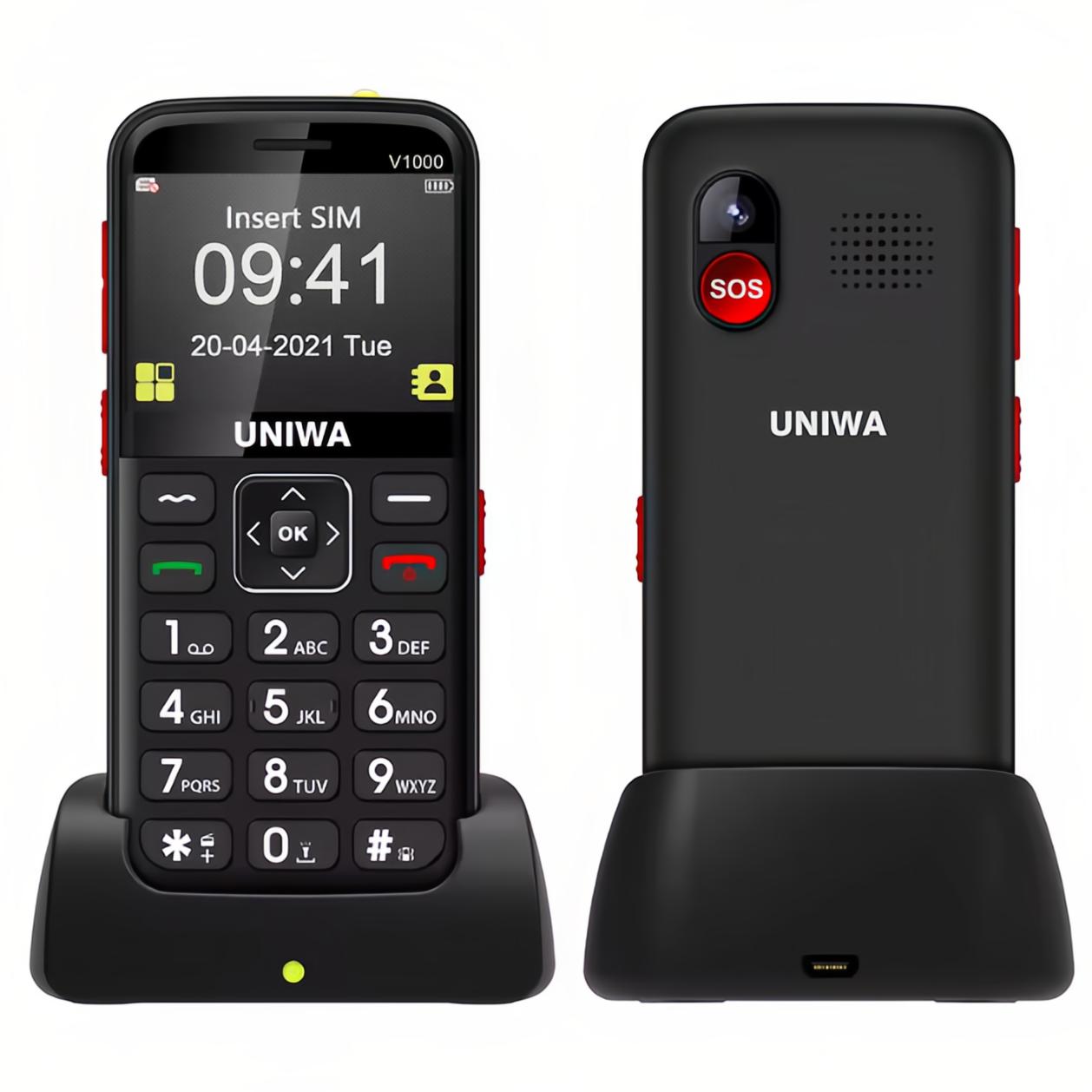 

Функциональный телефон V1000 с крупными шрифтами, большими кнопками для пожилых людей, совместимостью со слуховыми аппаратами EU Plug чёрный