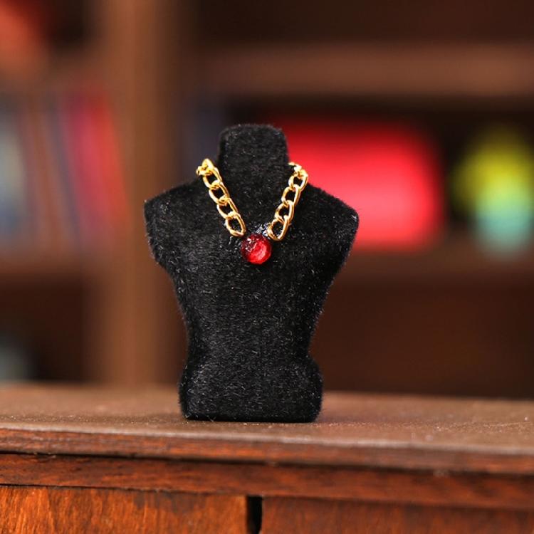 Realistic Miniature Doll House Jewelry Stand Model With Flocking Finish and Necklace for 1/24 Antique Cabinet Decors