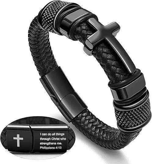 Bracelet Tressé en Cuir Acier Inoxydable pour Homme Boucle Magnétique Mode Bracelet en Cuir Personnalisé Bijoux Tendance