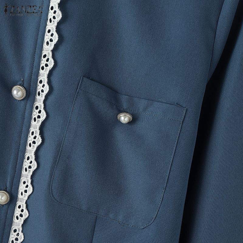 ZANZEA Lässige Bluse mit Rundhalsausschnitt und langen Ärmeln für Damen