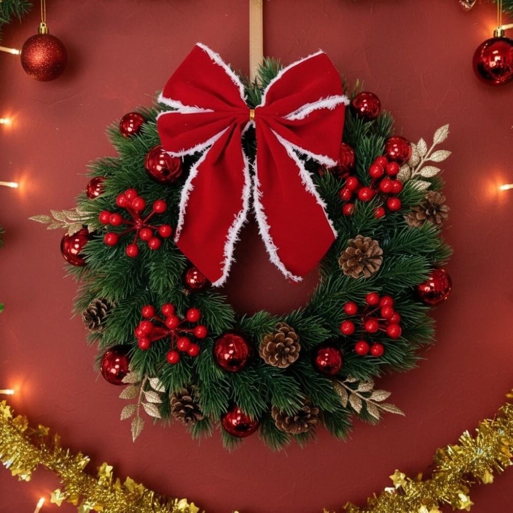 With LED Light and Bow Christmas Wreath Xmas Hanging Ornaments  Door