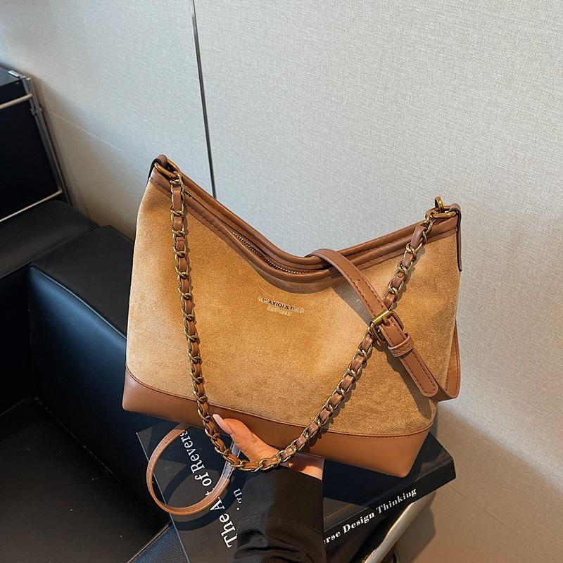 Suede tote bag women's fashion retro shoulder bag large capacity commuter messenger bag