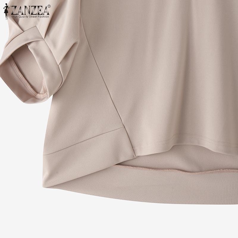 ZANZEA Women Casual Round Neck Solid Color Loose 3/4 Sleeve T-Shirts