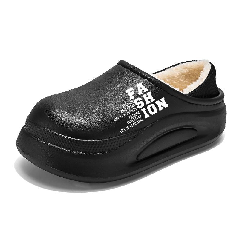 Cotton shoes men's winter kitchen non-slip waterproof velvet warm outer wear one pedal casual thickened cotton slippers