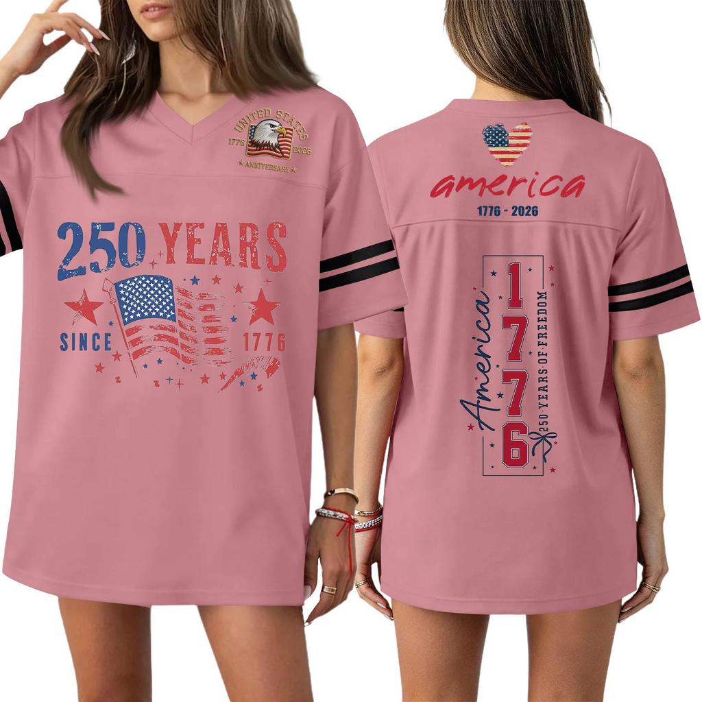 Damen Casual Mode V-Ausschnitt Sport Unabhängigkeitstag Druck Kurzarm Sport T-Shirt Top