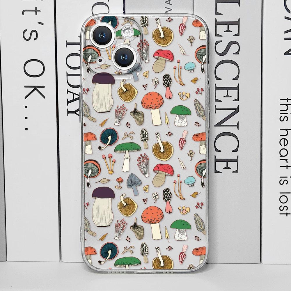 

Minimalist Graffiti Line Mushroom Phone Case for IPhone 16 15 13 12 11 Pro XS Max X Clear Funda for Iphone 7 8 14 Plus SE2 Cover iPhone 14 Pro