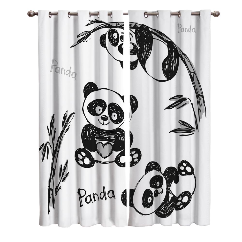 Chinese Panda And Bamboo Window Curtains Curtains for Living Room Decorative Items Living Room