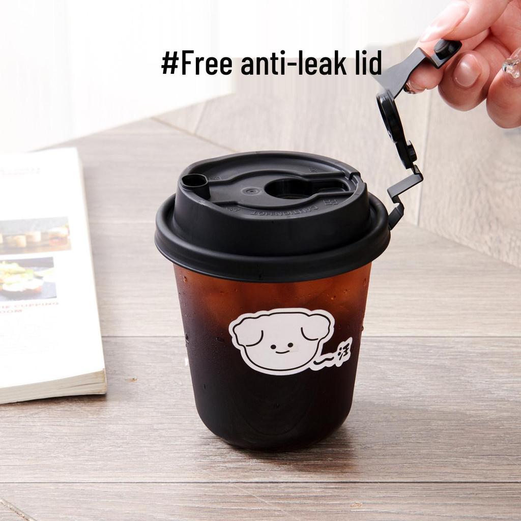 Transparent Disposable Coffee Cup with Lid, 90 Caliber, American Style for Cold Drinks, Milk Tea, Chubby Takeaway Cup