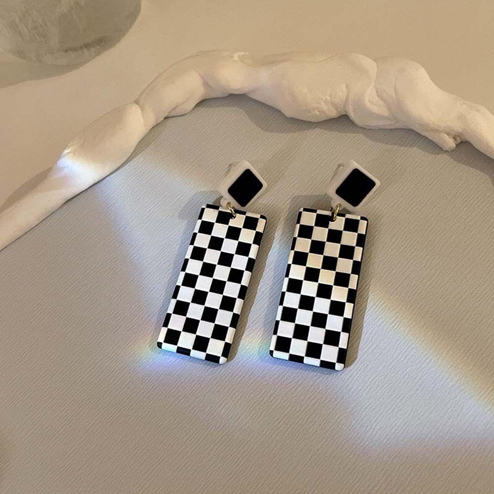 Plaid Lattice Pattern Rectangle Checkerboard Earrings Dangle Earrings Ear Studs Women Earrings