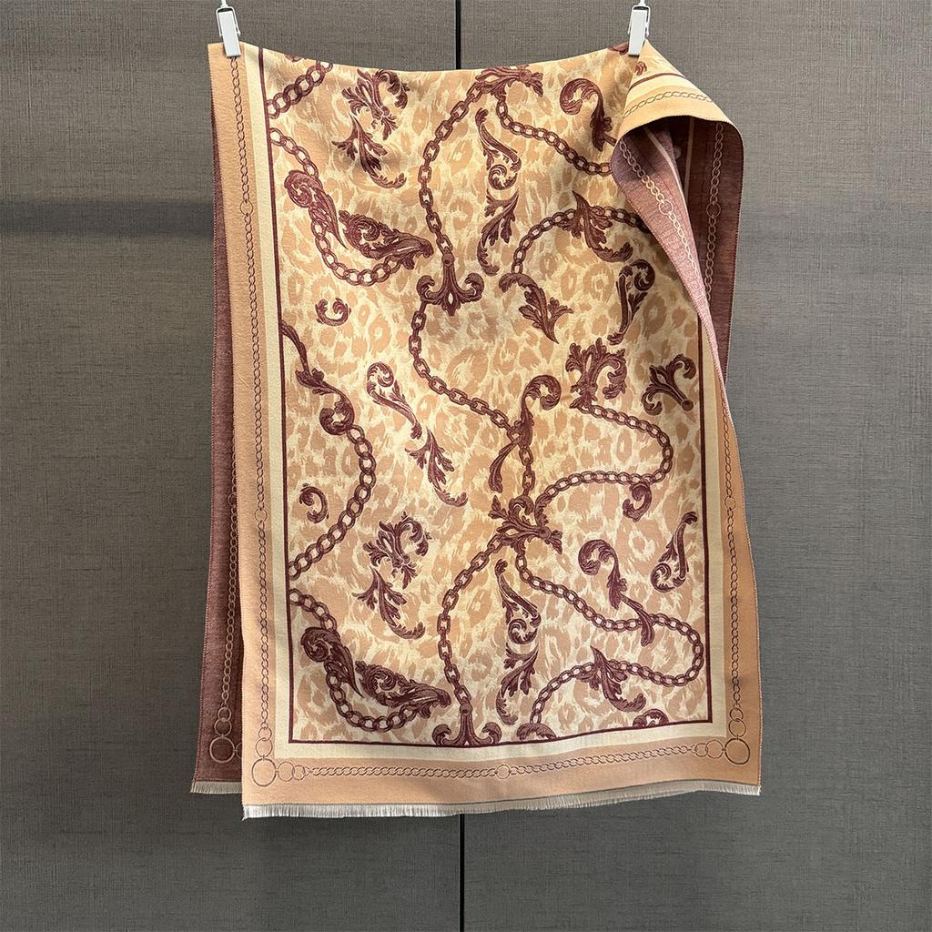 Autumn Versatile Leopard Print Chain New Imitation Cashmere Jacquard Scarf Women's Thickened Warm Scarf with Cape Long Scarf