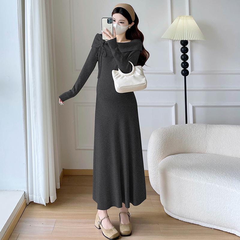 Elegant French Floral Knit Nursing Dress - Women s Autumn Edition M