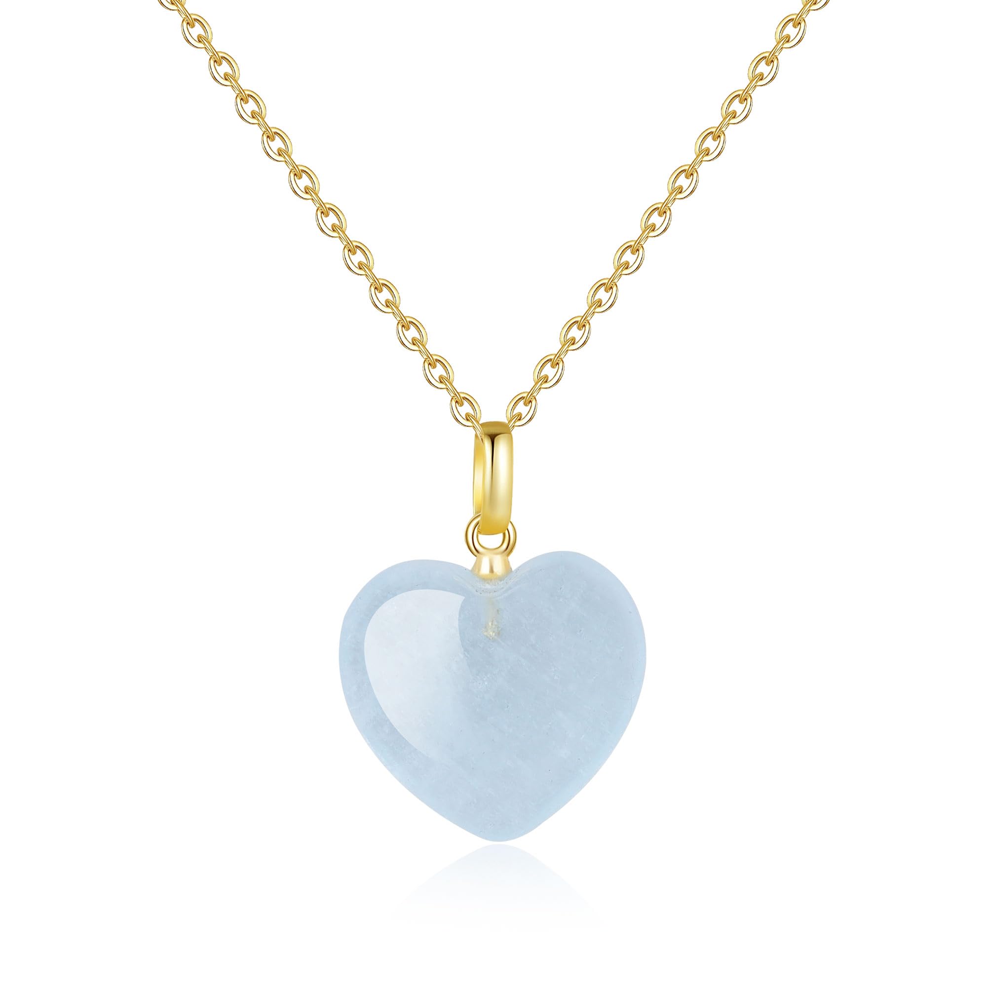 [KOAI] Small Aquamarine Heart Birthstone Power Stone Necklace for Women