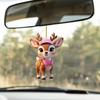 Cartoon With Deer Pink Hat Car Mirror Ornament Pendant For Kids Vehicle Decor