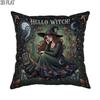 2D Flat 1pc Halloween Mystical Witch Pillowcases Dark Green Throw Pillow Covers One-Sided Printing Without Pillow Inserts Sofa Bed Decor for Living Ro