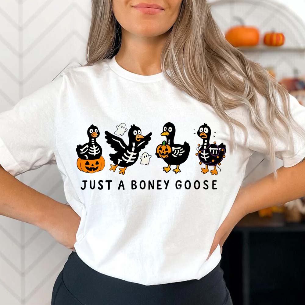 

Halloween Skeleton Pumpkin Cute Goose Pattern Versatile Street Style Tshirt Printed Womens Short sleeved Tshirt 4XL